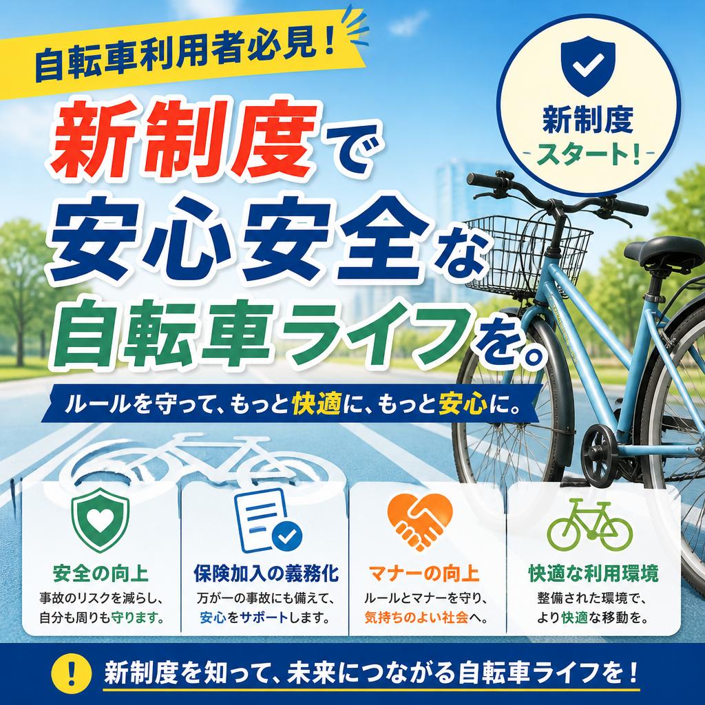 自転車利用者必見！新制度で安心安全な自転車ライフを。